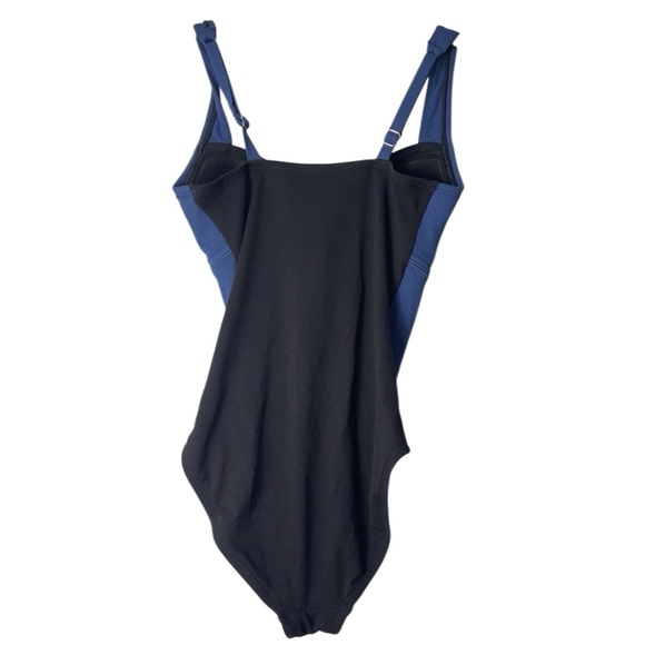 Tommy Bahama Island Cays Colorblock Tie-Front 1 Pc Swimsuit Control Blue Black - Picture 6 of 7
